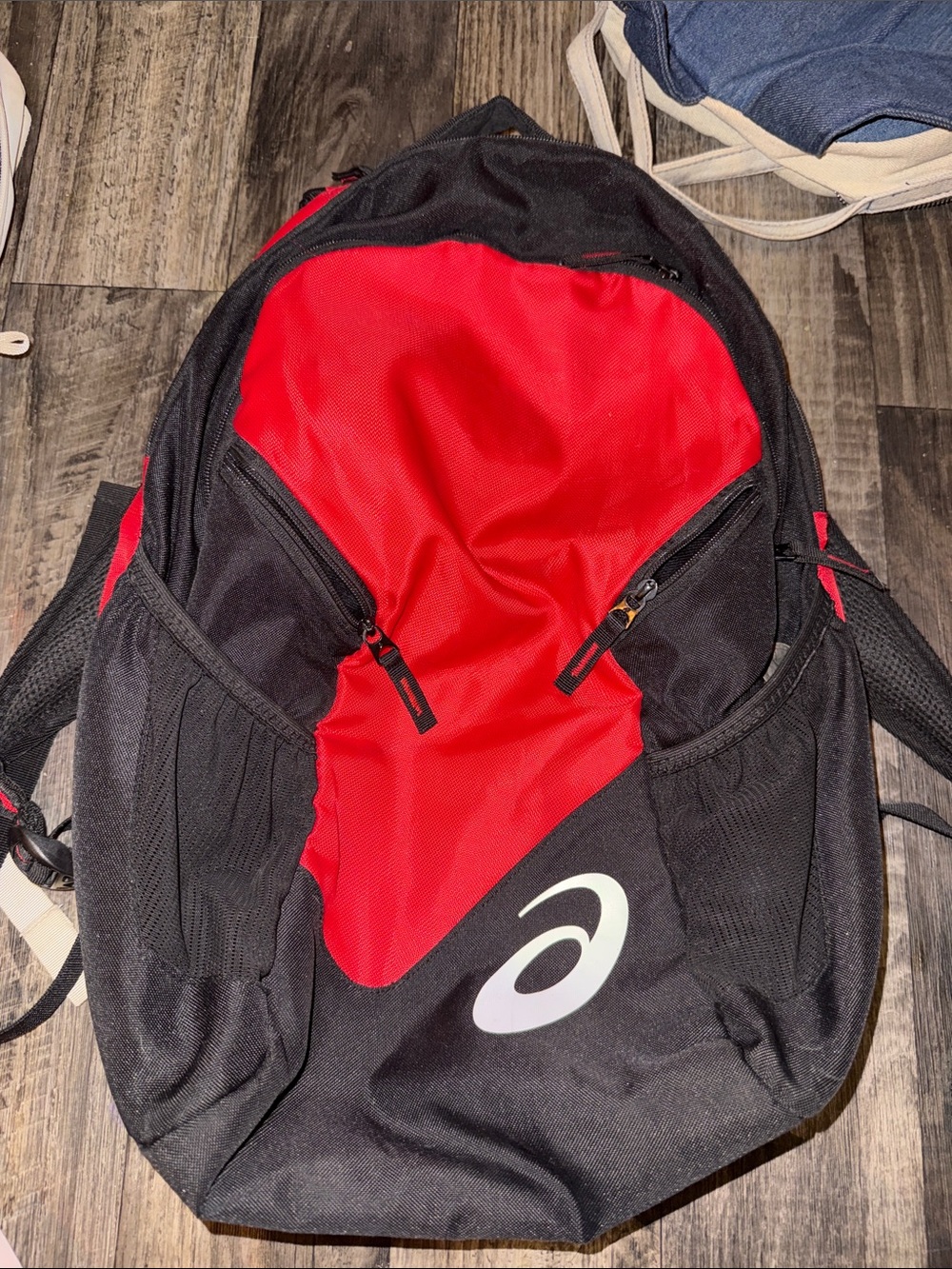 Asics Black and Red Sport Backpack with Logo